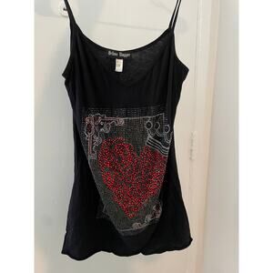 y2k Rhinestone McBling Bedazzled Silver Dagger Heart Tank Top/Cami - Size M